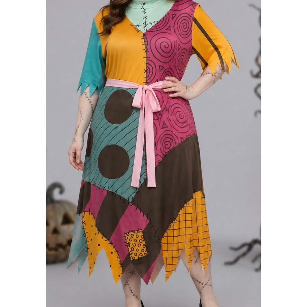 Disney Sally Costume Dress Women XXXL Multicolor Patchwork Nightmare Cosplay